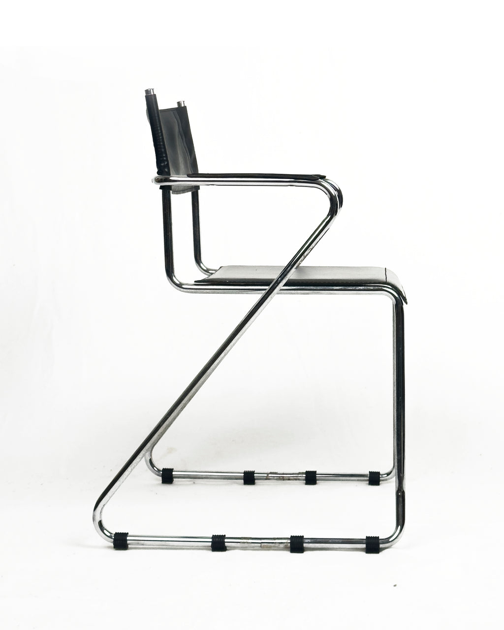 set of 4 vintage Cantilever Armchairs in Black Leather and Chrome, 1970s