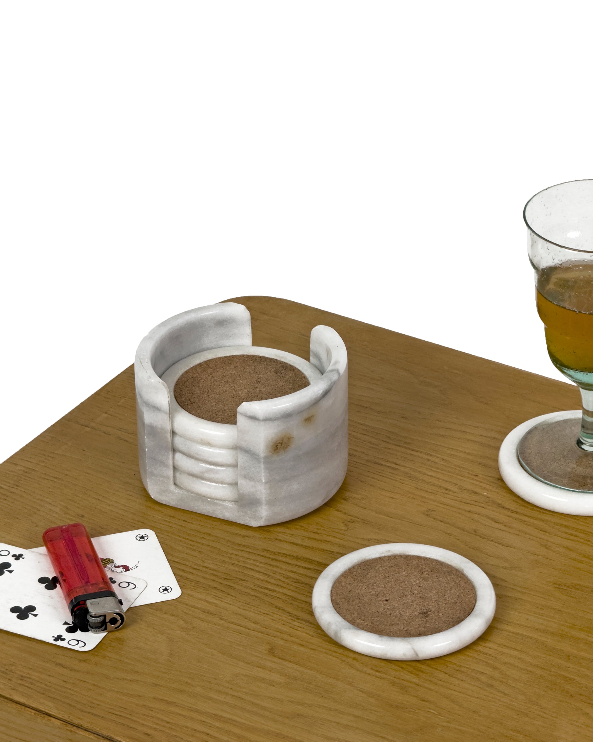 Set of 6 Vintage Marble Coasters with Holder