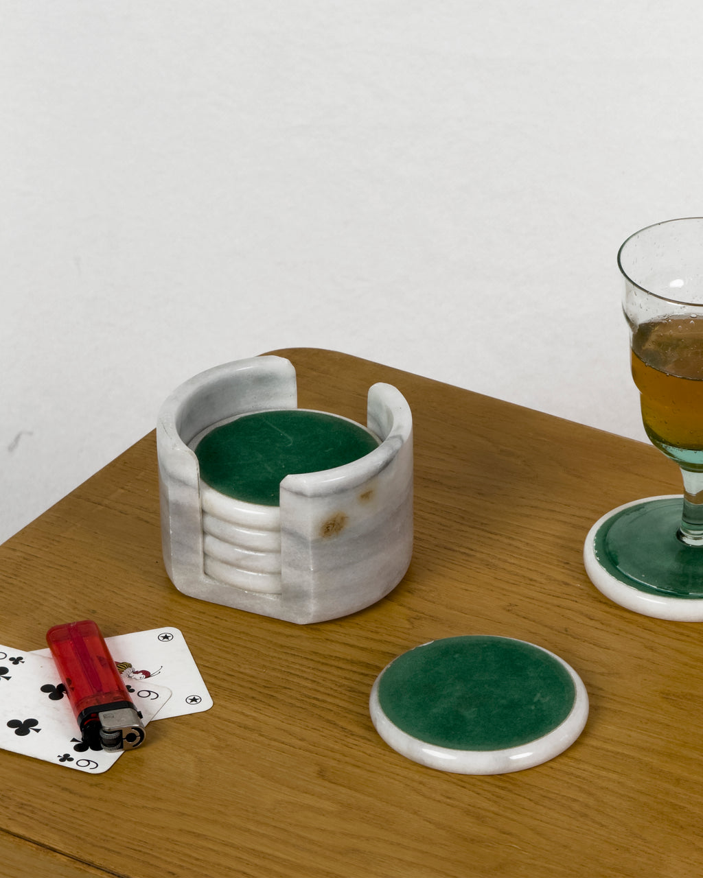 Set of 6 Vintage Marble Coasters with Holder