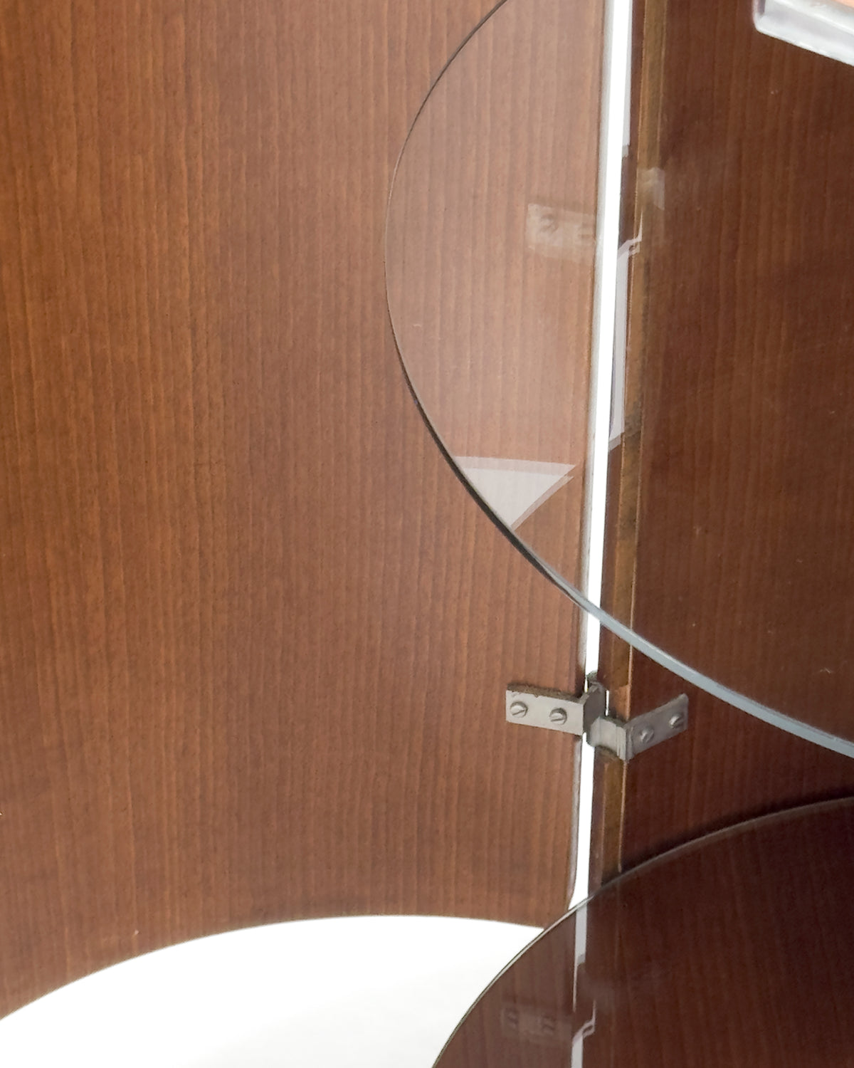 Round Wood Bar Cabinet with Glass Top, Italy 1960s