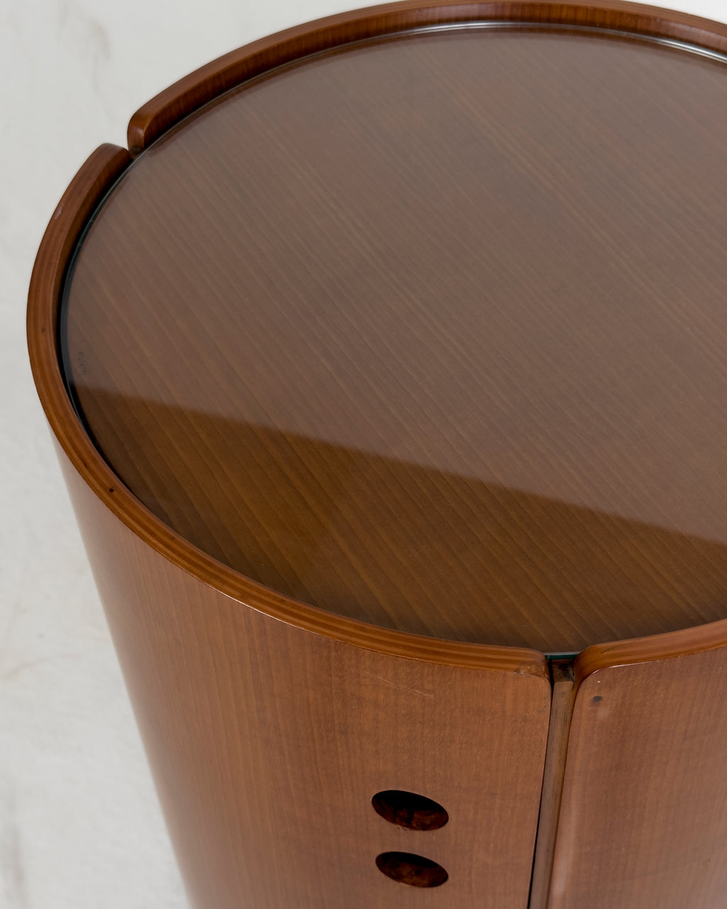 Round Wood Bar Cabinet with Glass Top, Italy 1960s