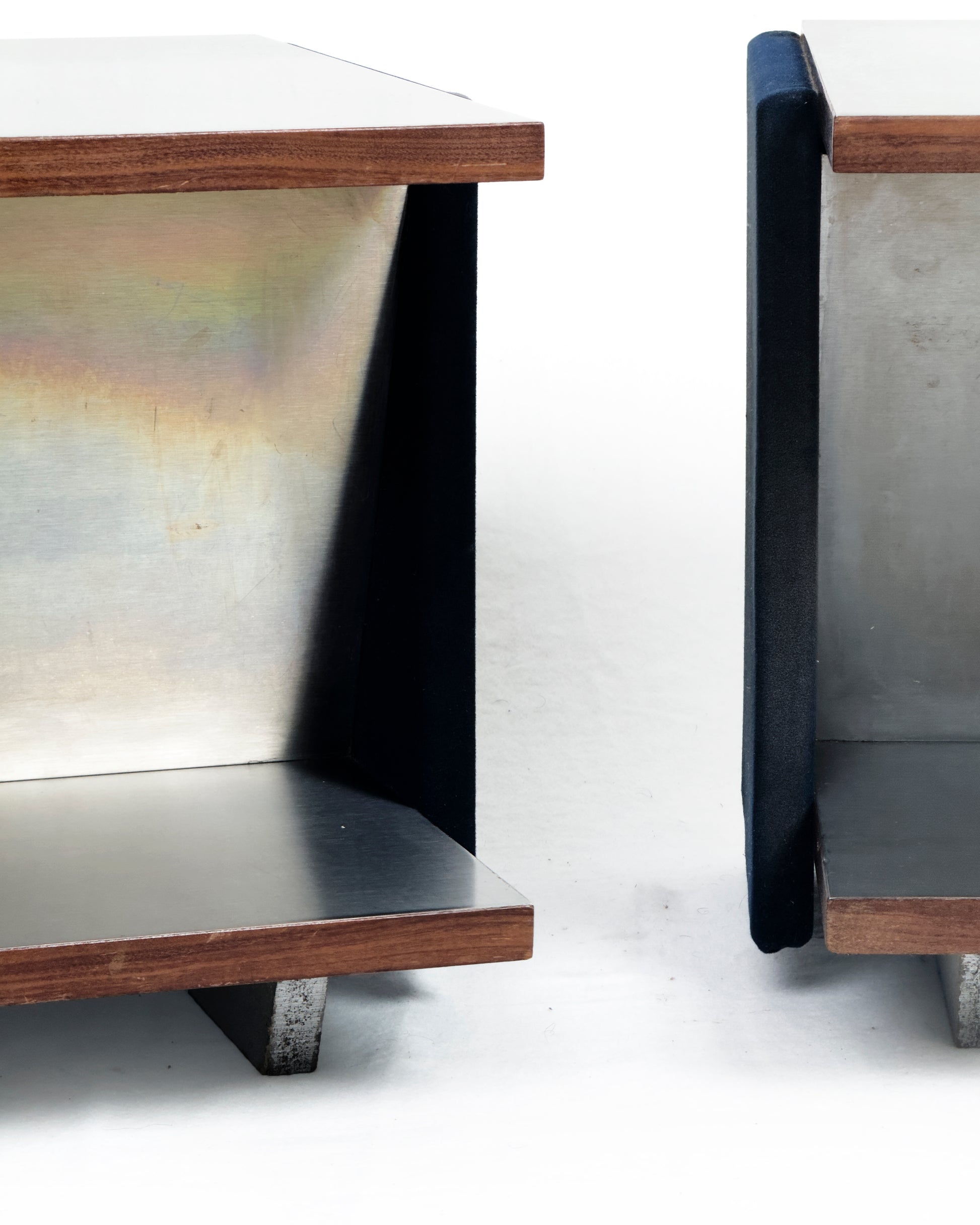 Pair of Vintage Italian Stainless Steel-Clad Side Tables, 1970s