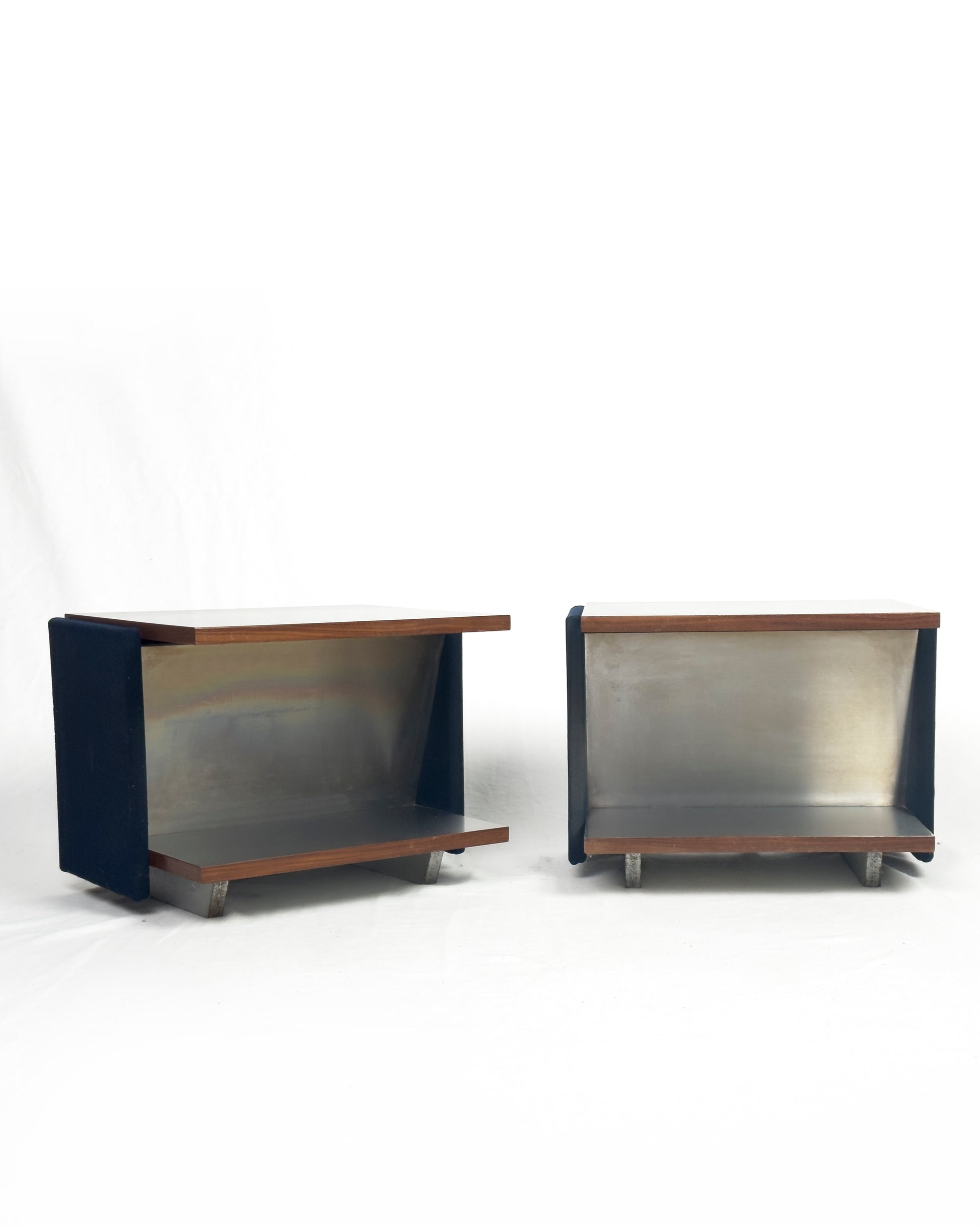 Pair of Vintage Italian Stainless Steel-Clad Side Tables, 1970s